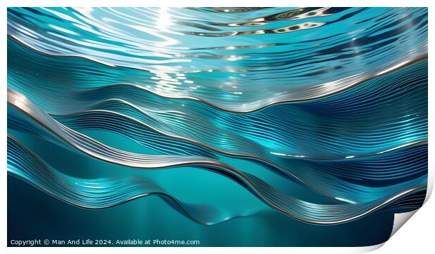 Abstract blue water waves pattern with light reflections. Print by Man And Life
