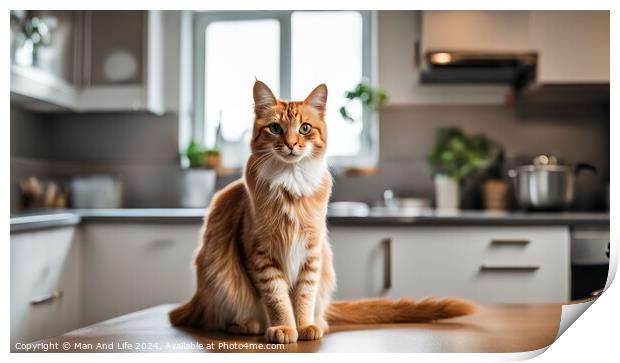 a beautiful cat sitting on the table in the kitchen Print by Man And Life