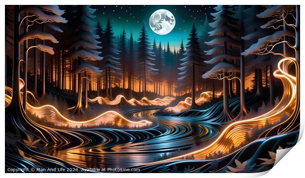 Scenic landscape photo with full moon Print by Man And Life