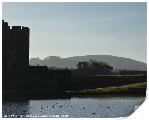 Caerphilly Castle at sunrise  Print by Neil McKenzie