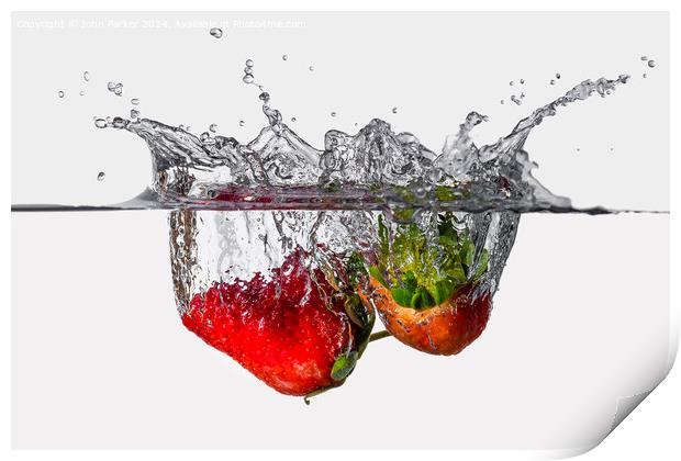 Splash Strawberries Print by John Parker