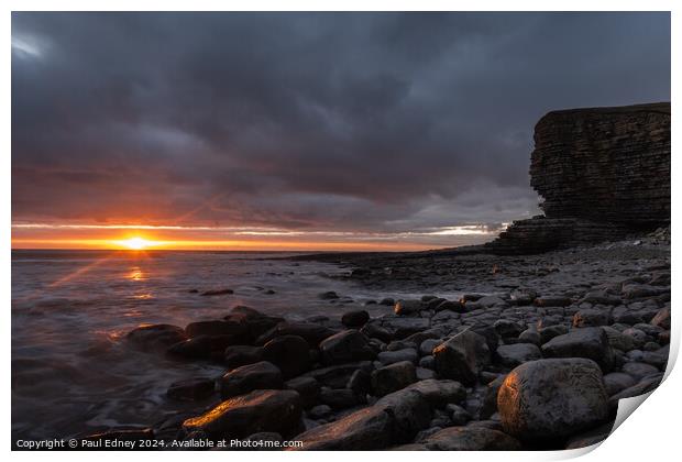 Sunset at Nash Point, South Wales, UK Print by Paul Edney