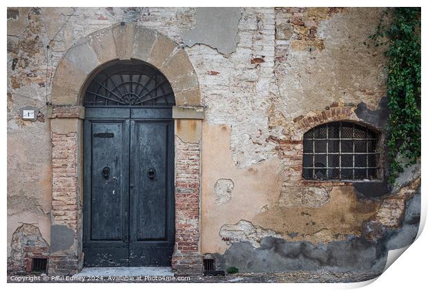 Stately aged door in Tuscany Print by Paul Edney