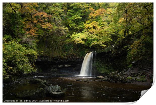 Sgwd Gwladus waterfall, Vale of Neath, Wales Print by Paul Edney