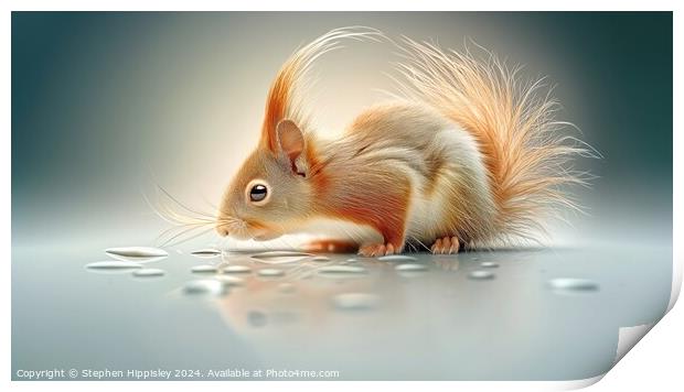 A thirsty baby Red Squirrel taking a sip. Print by Stephen Hippisley