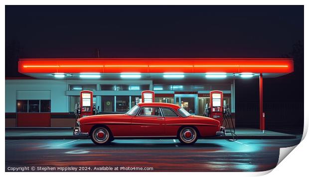 1950's car at a gas station Print by Stephen Hippisley