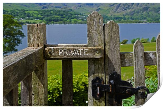 Private access at Brantwood on Coniston Water. Print by Phil Brown