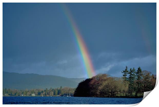 Dramatic rainbow on Windermere. Print by Phil Brown