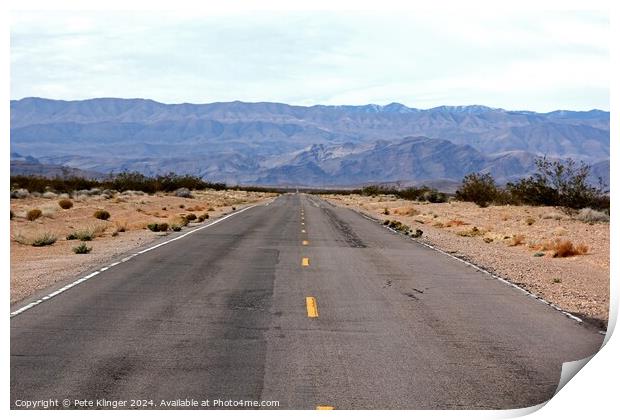 Valley of Fire Highway Straight section into distant mountain pass Print by Pete Klinger