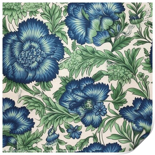 Seamless pattern of cotton fabrics with blue and g Print by Mirjana Bogicevic