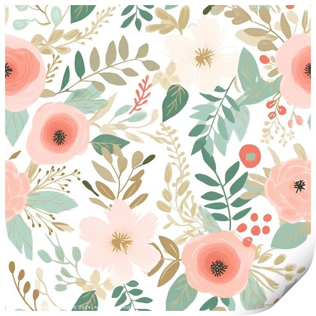 Soft and romantic spring flower seamless pattern Print by Mirjana Bogicevic