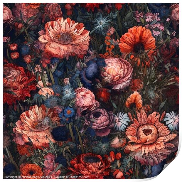Beautiful elegant flower seamless pattern Print by Mirjana Bogicevic