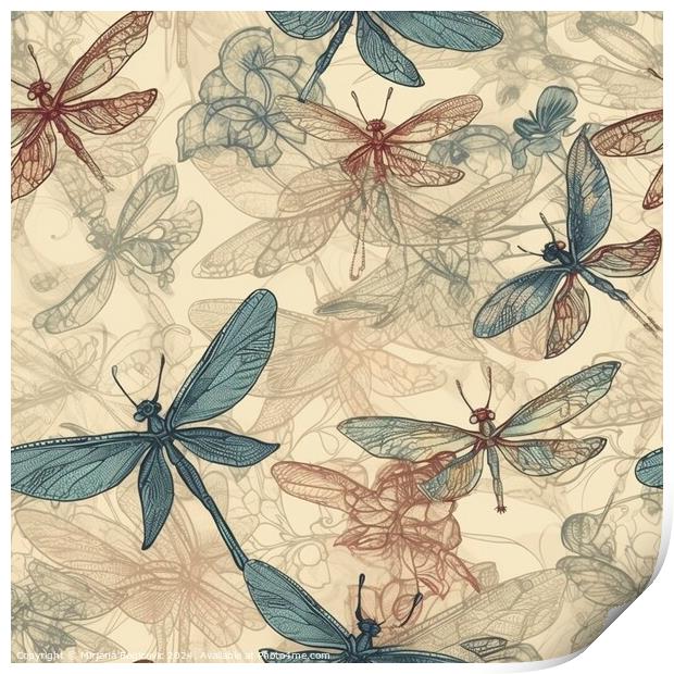 Dragonfly pastel seamless pattern Print by Mirjana Bogicevic