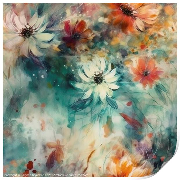 Beautiful abstract flowers with soft boho seamless pattern Print by Mirjana Bogicevic