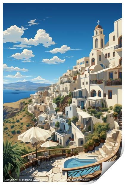 Santorini, Greece travel illustration Print by Mirjana Bogicevic