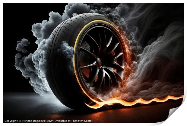 Car tyre on fire Print by Mirjana Bogicevic