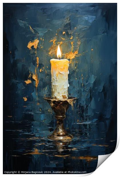 Candle on the dark blue background Print by Mirjana Bogicevic