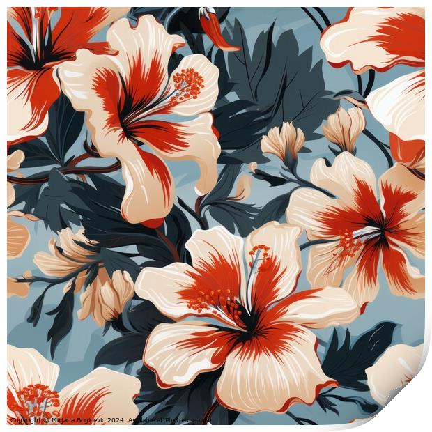 Beautiful elegant hibiscus flower seamless pattern Print by Mirjana Bogicevic