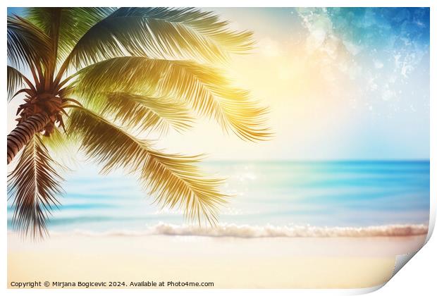 Seascape with palm on the bright sunny day Print by Mirjana Bogicevic