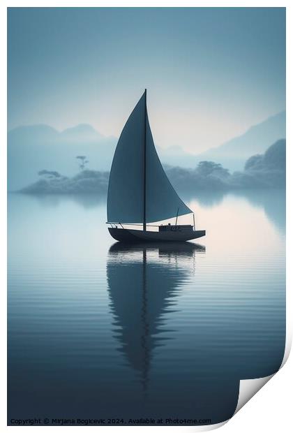 Sailbot on the calm water surface Print by Mirjana Bogicevic
