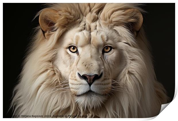 Majestic White Lion Portrait Captured in Intimate Studio Setting Print by Mirjana Bogicevic