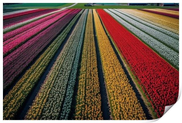 Mesmerizing drone view at flower fields in Netherland Print by Mirjana Bogicevic