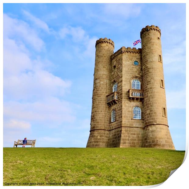 Admiring the Broadway Tower, Cotswolds Print by Alice Rose