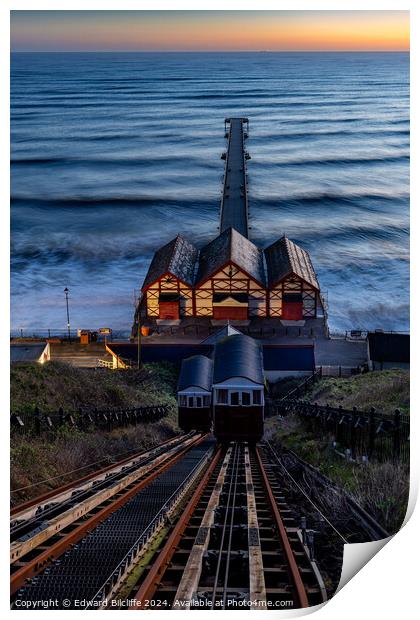Saltburn Cliff Lift and Pier before sunrise Print by Edward Bilcliffe
