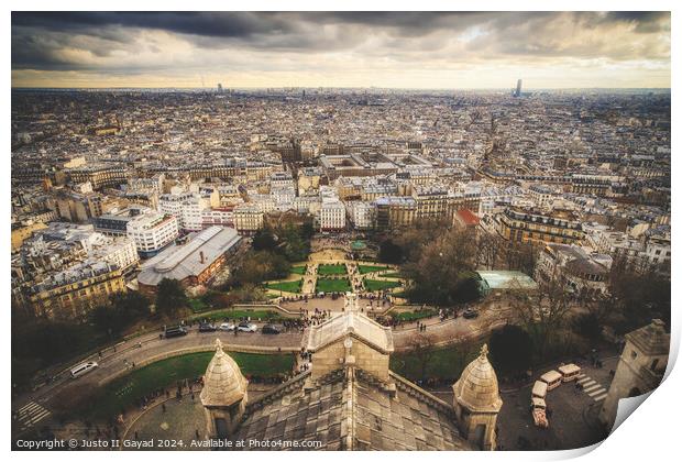 Cityscape of Paris from The Basilica of the Sacred Heart of Paris, Montmartre Print by Justo II Gayad