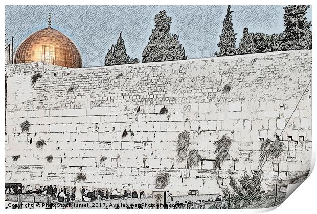 wailing wall and dome of the Rock Print by PhotoStock Israel