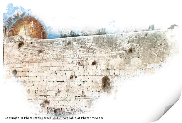 wailing wall and dome of the Rock Print by PhotoStock Israel