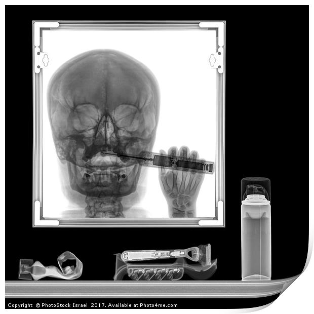 x-ray of a person brushing his teeth Print by PhotoStock Israel