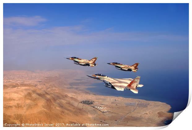 2 F-16 and one F-15 IAF fighter jets Print by PhotoStock Israel