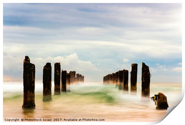 Poles in the sea, long exposure Print by PhotoStock Israel