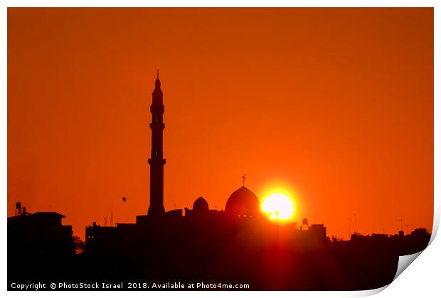 Jisr Az-Zarqa The Mosque at sunrise  Print by PhotoStock Israel