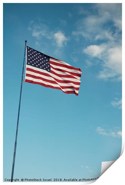 Americav flag with clouds and blue sky background Print by PhotoStock Israel