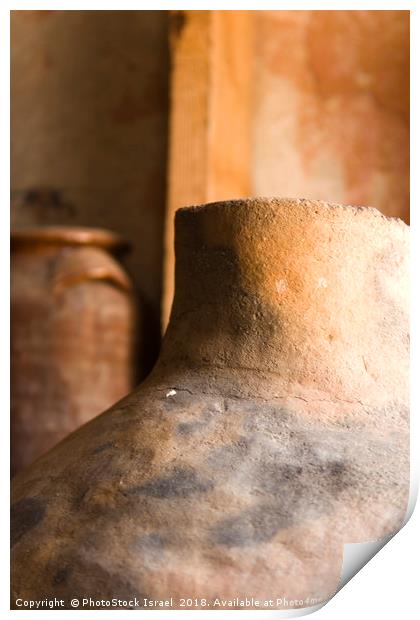Israel, Achziv, Ancient clay pots on display Print by PhotoStock Israel