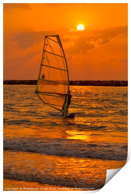 windsurfing at sunset Print by PhotoStock Israel