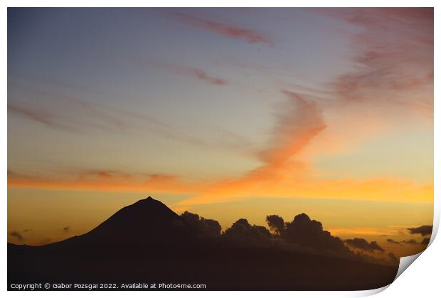 Sunset over Pico Island, Azores Print by Gabor Pozsgai