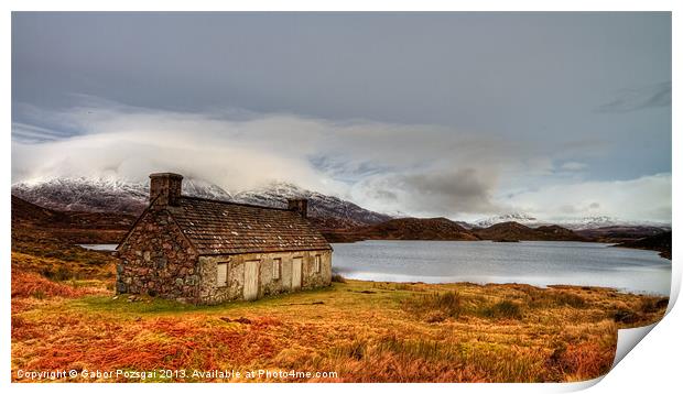 Winter scene at Loch Stack, Scotland Print by Gabor Pozsgai