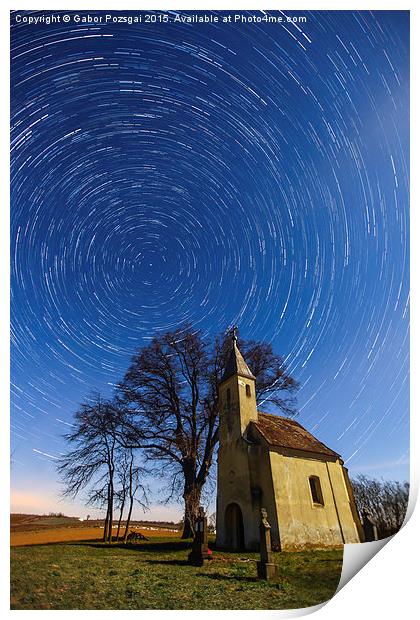 Saint Heleina Chapel with star trail, Hungary Print by Gabor Pozsgai