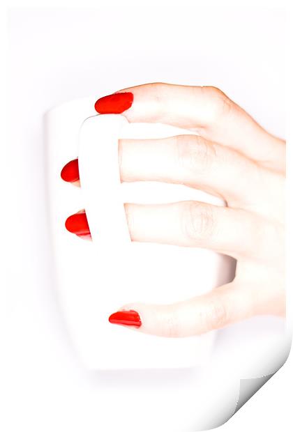Female hand holding a white cup Print by Gabor Pozsgai