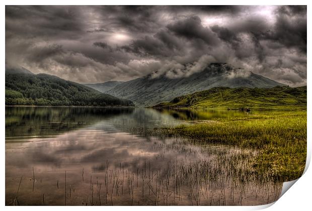 Low clouds over the Glen Finglas Reservoir Print by Gabor Pozsgai