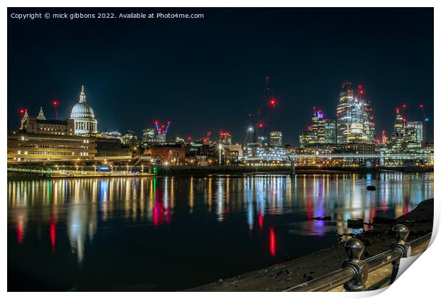 London St Paul's Cathedral and canary wharf from the South Bank Print by mick gibbons