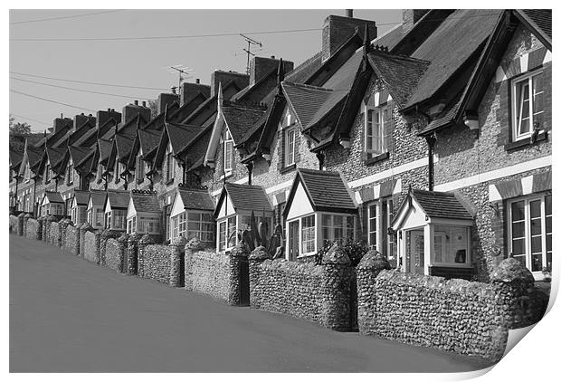 Fishermans cottages in Beer Print by mick gibbons