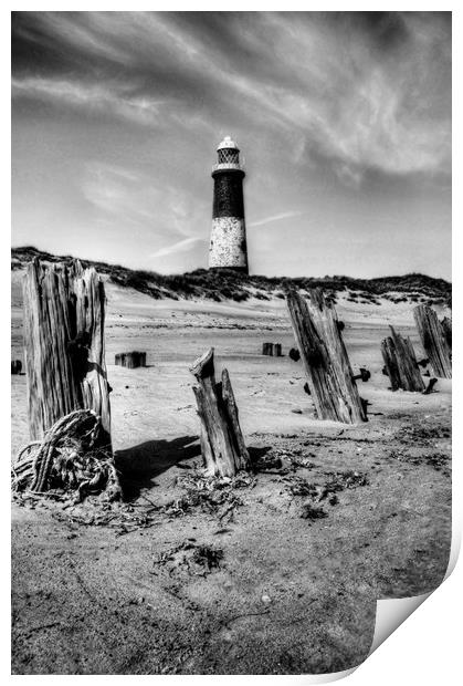 Spurn Point Lighthouse and Groynes Print by Sarah Couzens