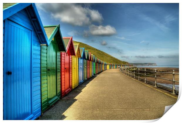 Whitby Beach Huts Print by Sarah Couzens