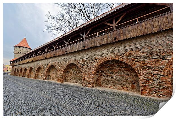 Wooden ramparts of the fortress wall and tower Sib Print by Adrian Bud