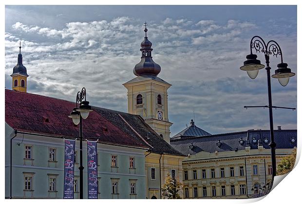 City Hall near Chatolic Cathedral Sibiu Romania Print by Adrian Bud