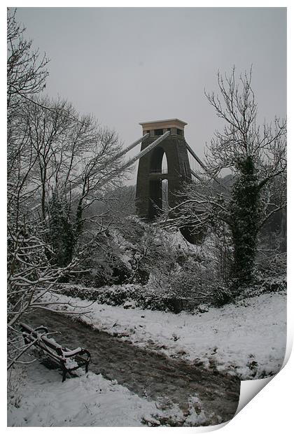 clifton suspension bridge in snow Print by mark blower